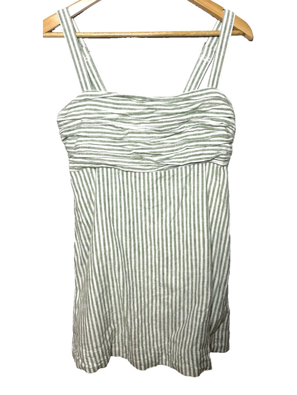 Abercrombie & Fitch Green White Striped Mini Dress Linen Cotton Smocked Medium